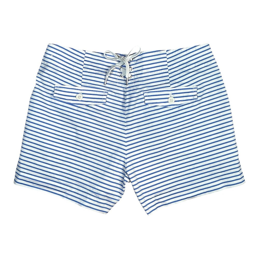 Nautica Shorts Women 6 Blue White Striped Lace Up Back Cotton - Picture 2 of 6